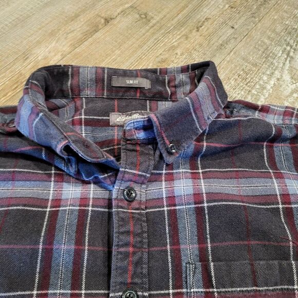 Eddie Bauer Slim Fit Button Up Heavy Weight Flannel Shirt Mens Size Tall Large - Picture 3 of 7